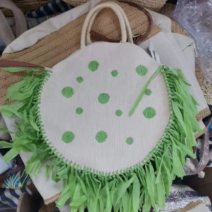 Grüne Papiersticker runde Tasche mit Quasten