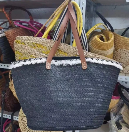 Schwarzer Papier gewebter Strandtasche mit Spitze