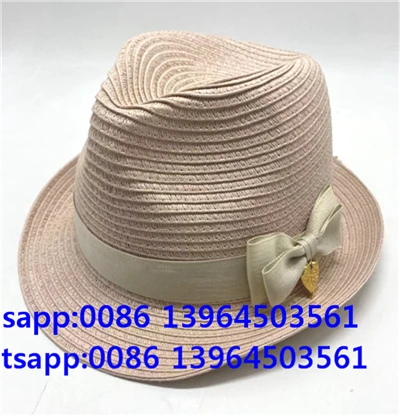 Hellrosa Frauen Papier Stroh Fedora Cap Sun Hut