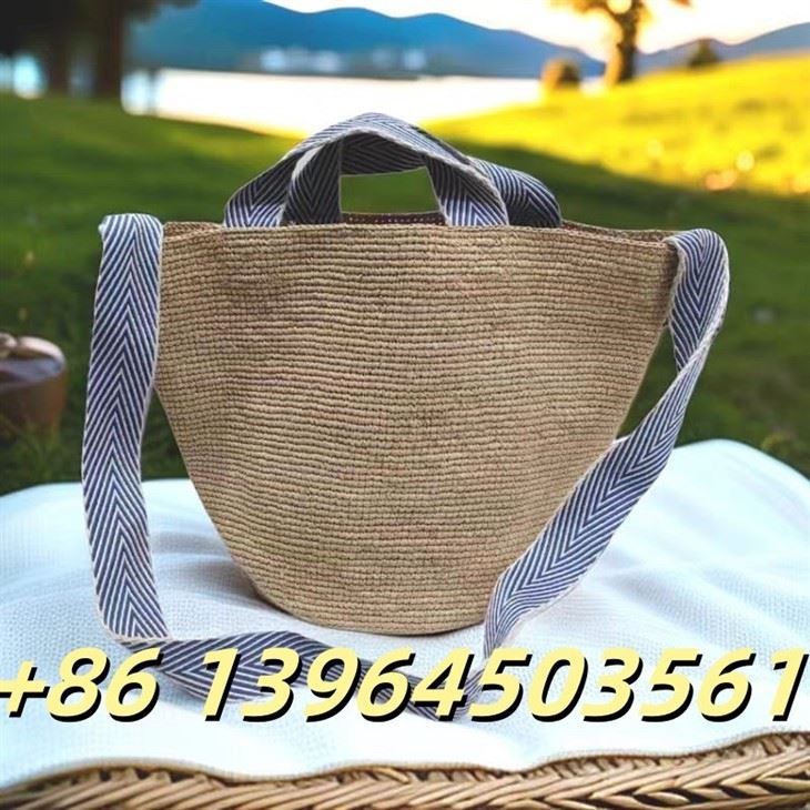 Raffia Frau Tasche mit Baumwollgurt