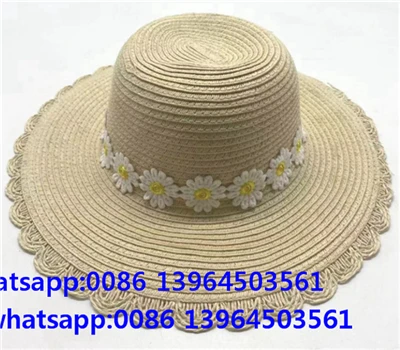 Daisy Ribbon Wide Brim Woven Paper Straw Damenhut