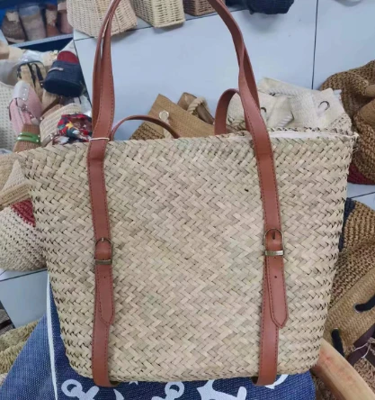 Langes Pu -Griff Strohschicktasche