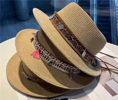 Boho Brauner Damen Stroh Strandhut