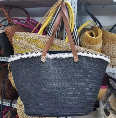 Schwarzer Papier gewebter Strandtasche mit Spitze